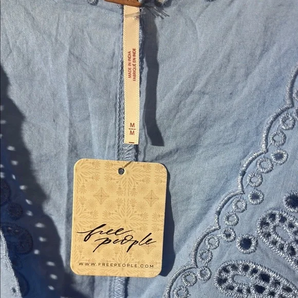 Free People Blue Tie Front Embellished Blouse - Picture 2 of 5